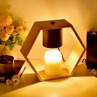 Lampe de Table en Bois Hexagonale Minimaliste Nordique à 1 Lumière à Cire Fondante 