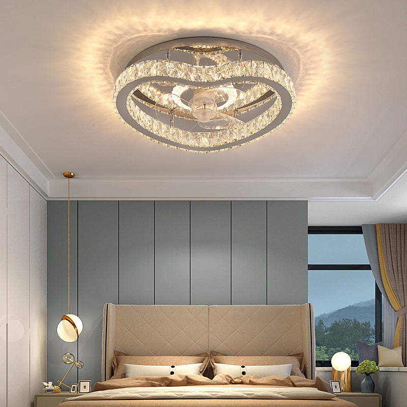 Modern Luxury Crystal Stainless Steel LED Flush Mount Ceiling Fan Light