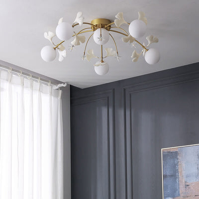 Nordic Petal Glass Orb  6-Light Semi-Flush Mount Ceiling Light