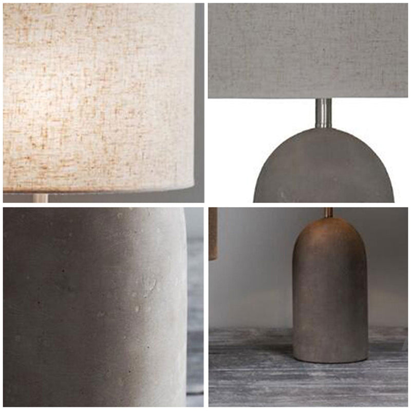 Industrial Gray Fabric Cement Column Base 1-Light LED Table Lamp