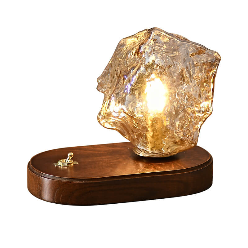 Japanische Vintage Walnuss Unregelmäßige Glaslampenschirm 1-Licht Tischlampe 