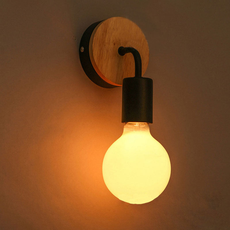 Lámpara Aplique de Pared de 1 Luz de Madera Curvada de Hierro de Simplicidad Moderna para Dormitorio 