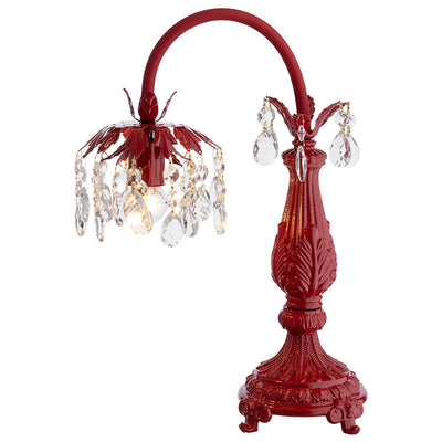 Traditional Chinese Crystal Beaded Iron Carved Base 1-Light Table Lamp For Bedroom