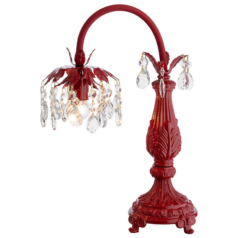 Lámpara de mesa de 1 luz con base tallada de hierro y cuentas de cristal chino tradicional para dormitorio 