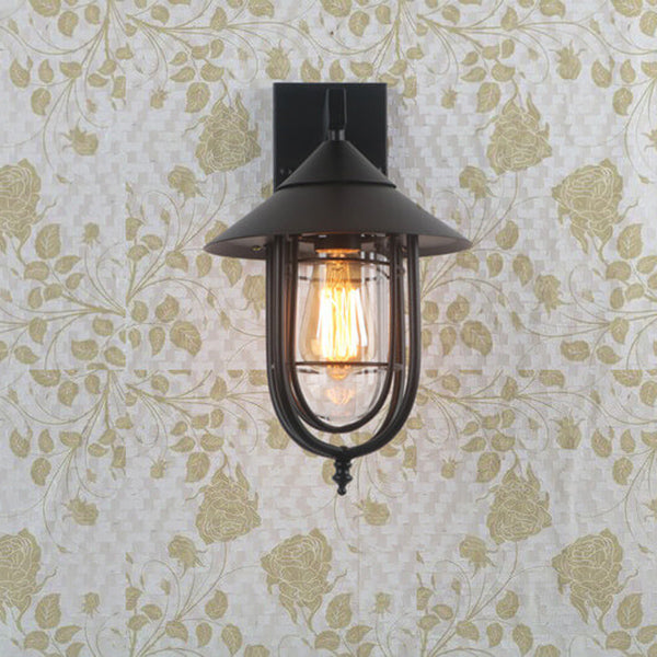Vintage Industrial Iron Lantern Indoor Outdoor 1-Light Wall Sconce Lamp