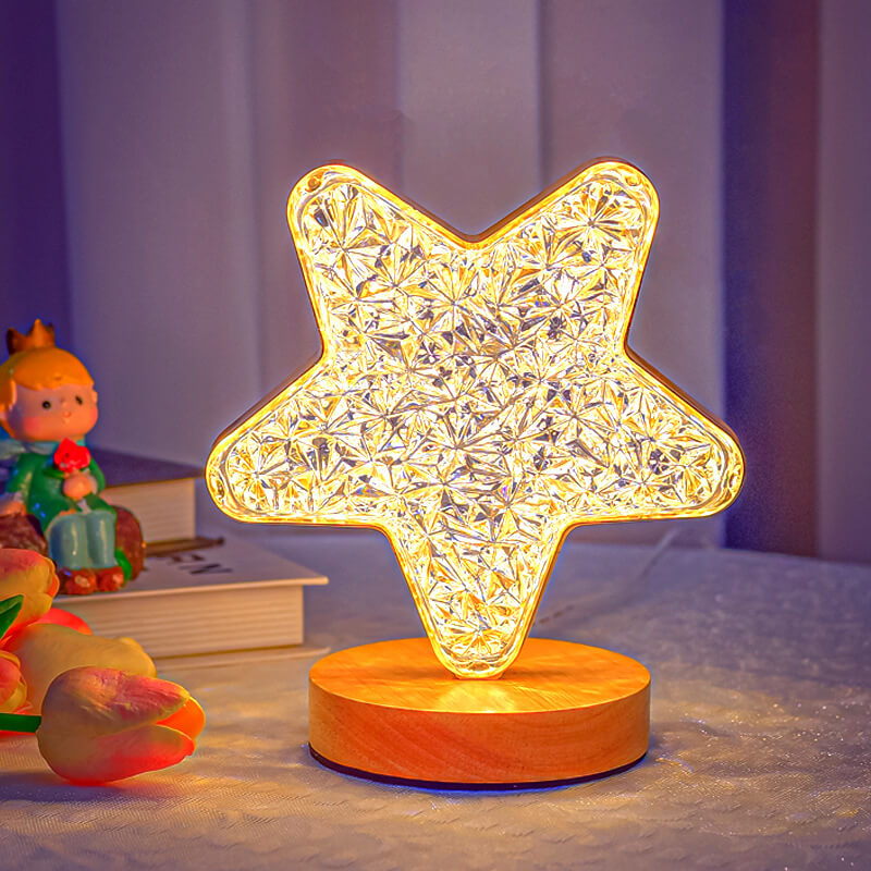 Nordische Kreative Acryl Mond Stern Holz LED USB Tischlampe 