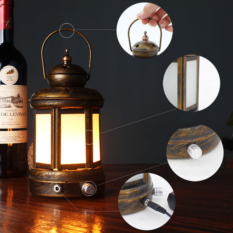 Retro Creative Iron Kerosene Lantern LED Decorative Table Lamp