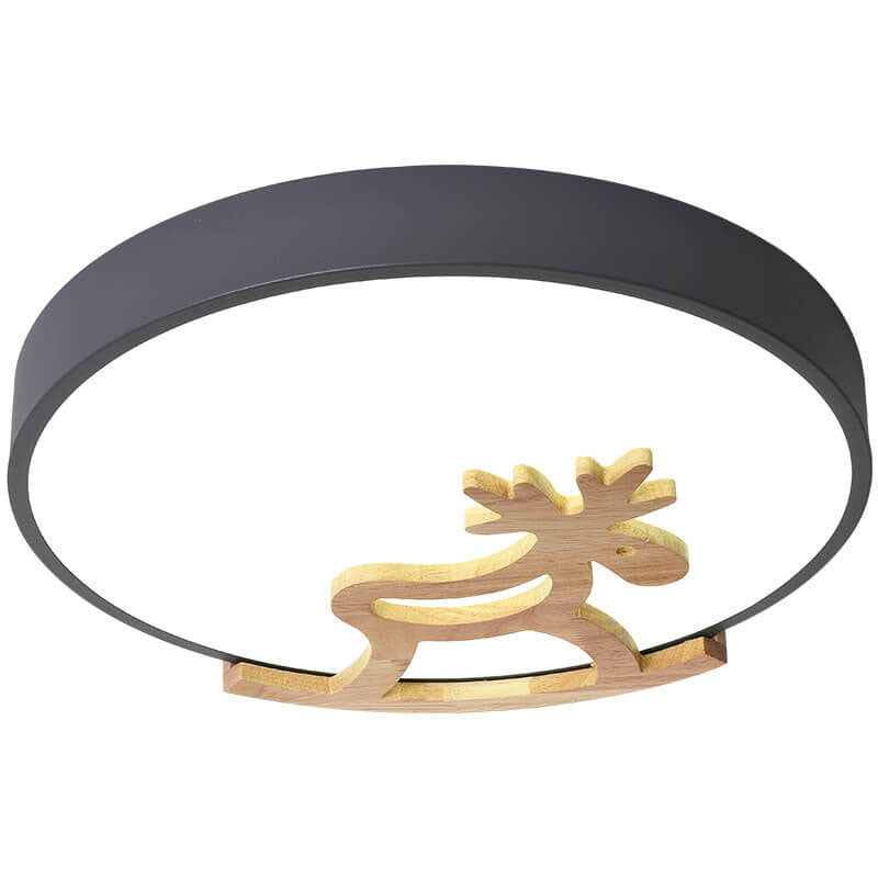 Lampe de plafond LED ronde pour enfants en forme de cheval en bois créatif Macaron 