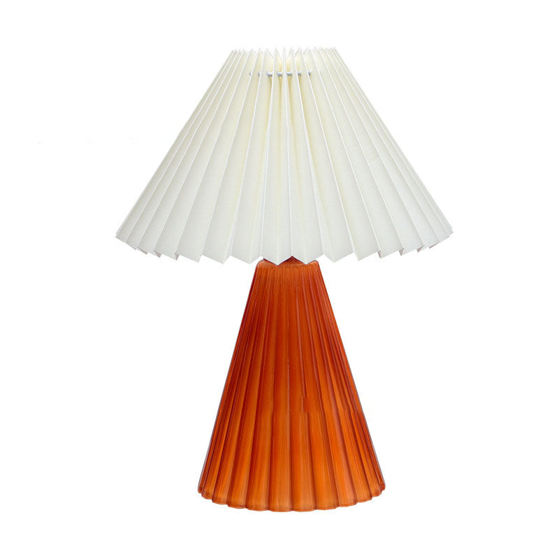 Nordic Pleated Shade Cone Column Base 1-Light Table Lamp