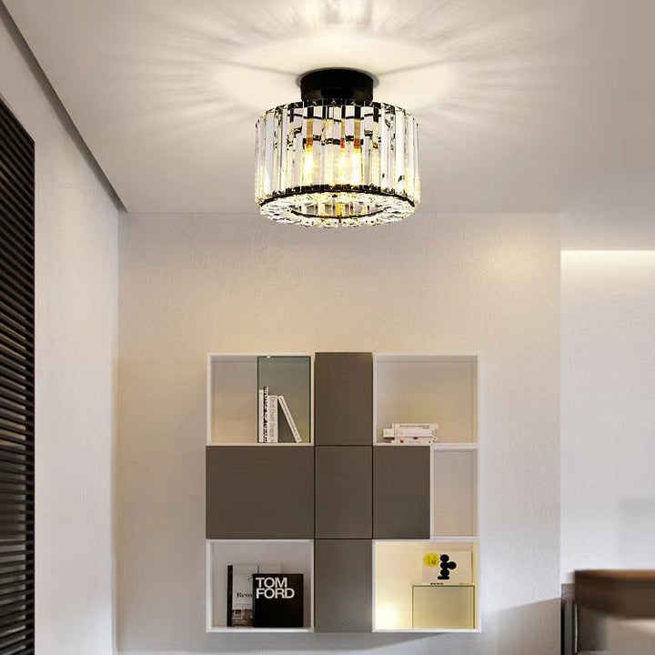 Modern Luxury Crystal Hardware Round Square 1-Light Semi-Flush Mount Ceiling Light for Living Room