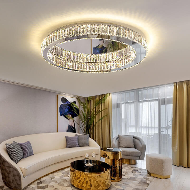 Éclairage de plafond LED en cristal moderne rond à montage affleurant 