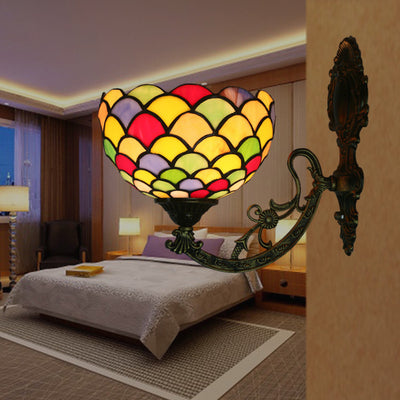 Tiffany European Scaled Stained Glass Dome 1-Light Wall Sconce Lamp