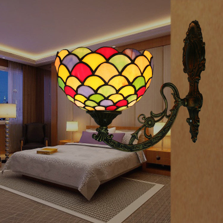 Tiffany European Scaled Stained Glass Dome 1-Light Wall Sconce Lamp