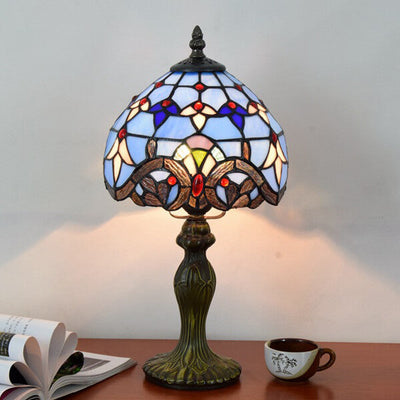 European Tiffany Blue Baroque Stained Glass 1-Light Table Lamp