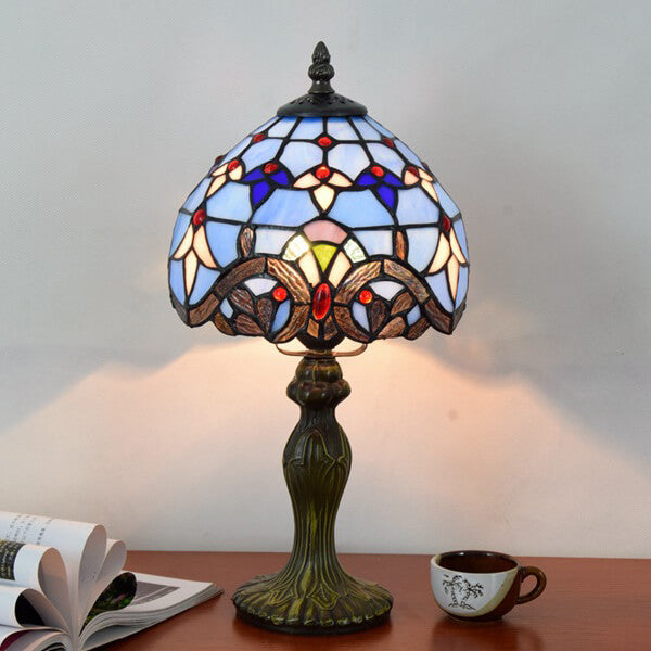 European Tiffany Blue Baroque Stained Glass 1-Light Table Lamp