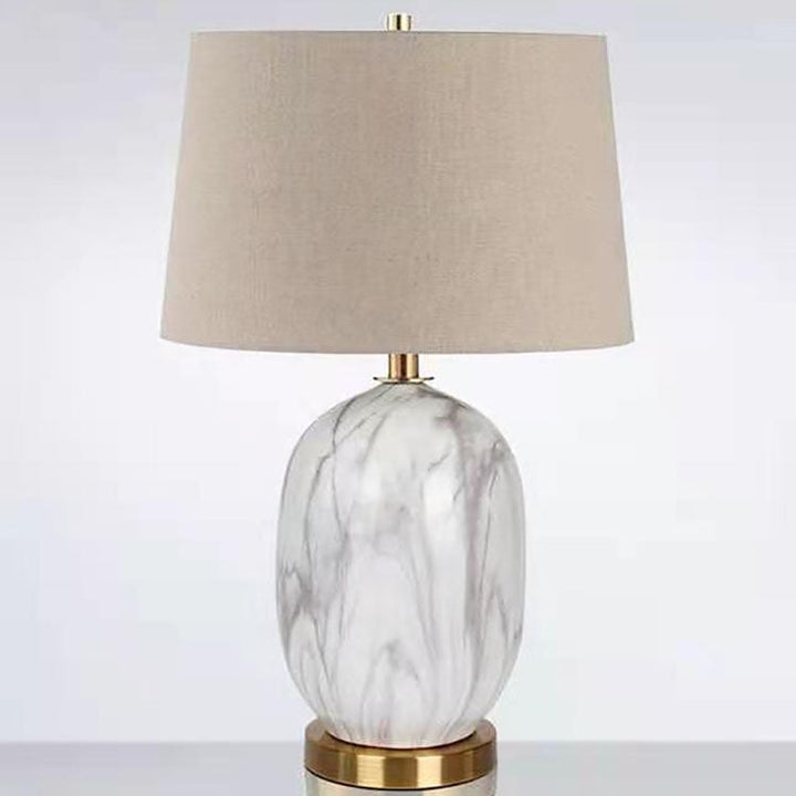 Lámpara de mesa de 1 luz con base de cerámica minimalista moderna y pantalla de tela para dormitorio 