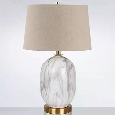 Moderne minimalistische runde Vase Basis Keramik Stoff 1-Licht Tischlampe für Schlafzimmer 