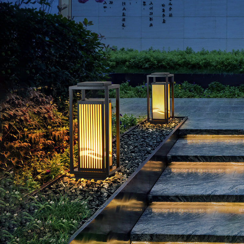 Moderner chinesischer quadratischer Käfig im Freien wasserdichtes 1-Licht-Rasenweglicht 