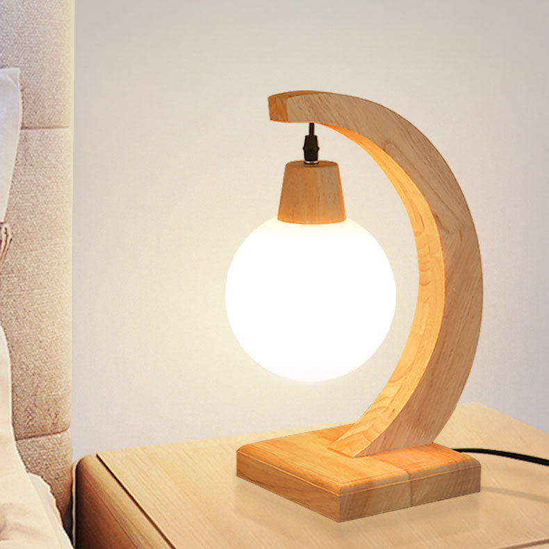 Lampe de table 1 lumière en bois massif avec boule en verre créative nordique 