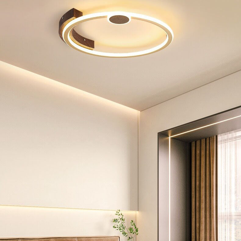 Modern Minimalistic Round Solid Color Wood Iron Acrylic LED Flush Mount Light