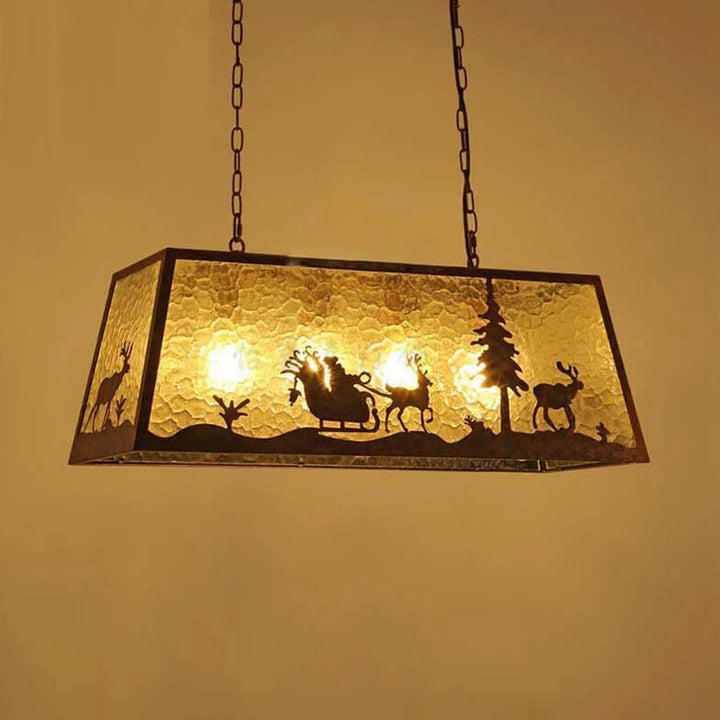 Industrieller Vintage-Wasser-Muster-Glas-Elch-Schlitten-Design 1/4 Licht-Kronleuchter 