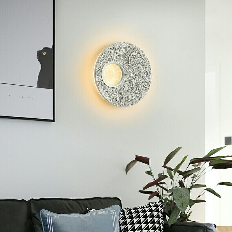 Applique murale LED en résine ronde créative nordique avec feuille d&