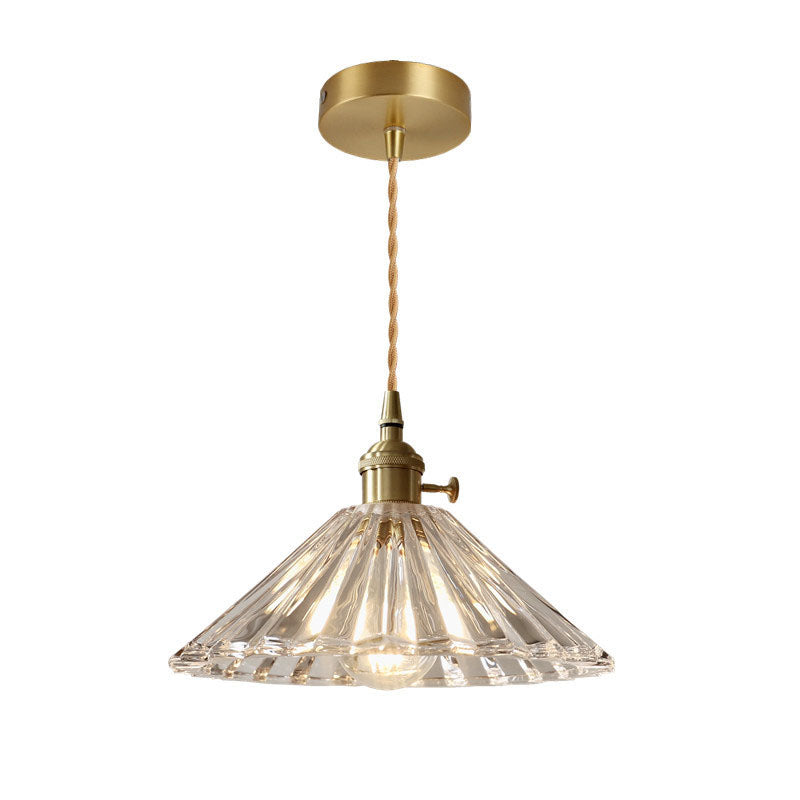 Nordic Minimalist Vintage Clear Brass Glass 1-Light Pendant Light