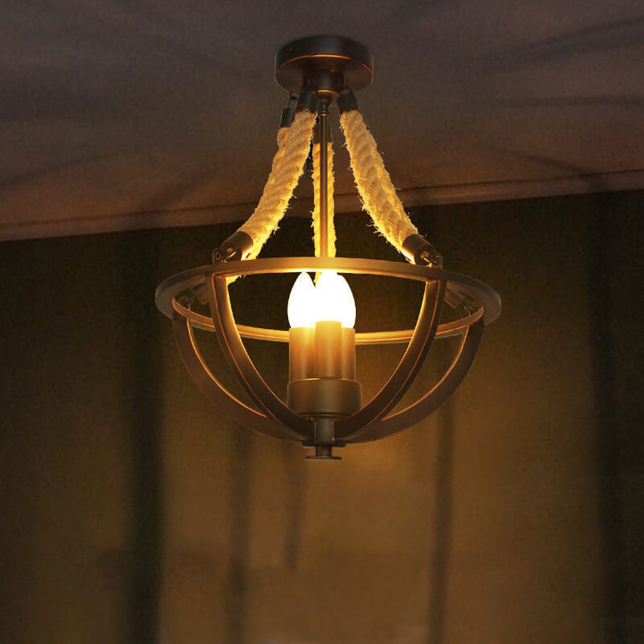Vintage Industrial Eisen Kordel 3-Licht Insel Licht Kronleuchter 