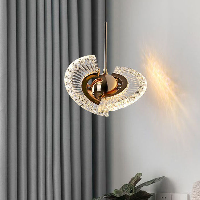 Zeitgenössische Luxus Gold Finish Rahmen Runde Schatten LED Pendelleuchte für Schlafzimmer 