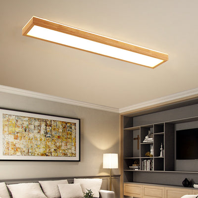 Japanese Minimalist Log Rectangular Walnut LED Flush Mount Ceiling Light