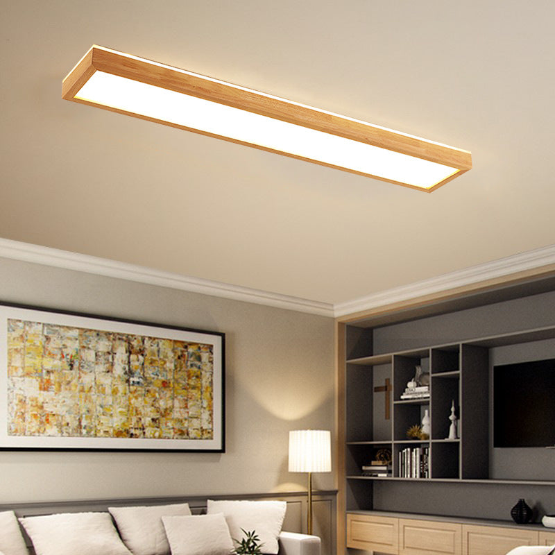 Japanese Minimalist Log Rectangular Walnut LED Flush Mount Ceiling Light