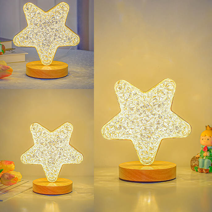 Contemporary Creative Moon &amp; Star PS Wood LED USB Table Lamp For Bedroom