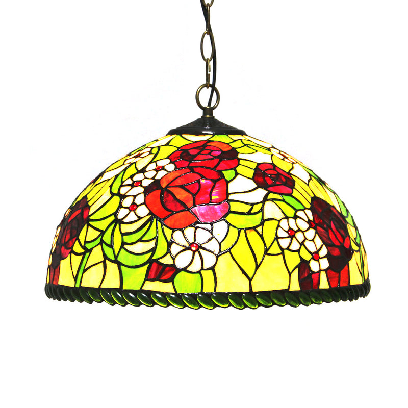 Vintage Tiffany Butterfly Rose Dome 1-Light Pendant Light