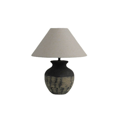 Traditional Japanese Fabric Shade Ceramic Jar Base 1-Light Table Lamp For Study