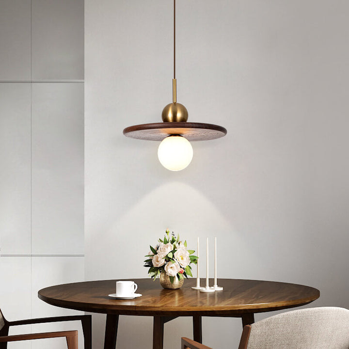 Nordische Vintage Walnuss Scheibe Runde Kugel 1 - Licht Pendelleuchte 