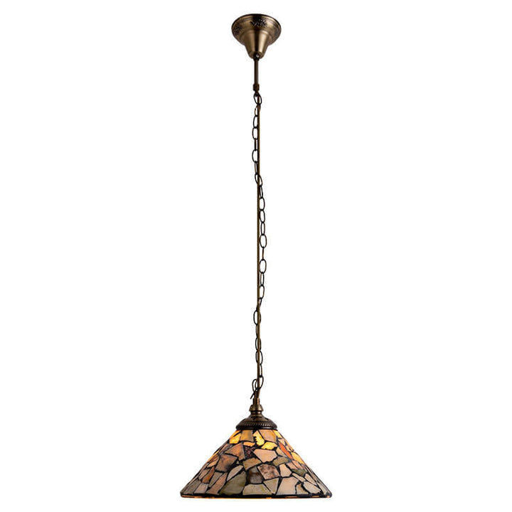 Traditionelle europäische Vintage-Pendelleuchte aus jadefarbenem Buntglas in Kegelform und Messing mit 1 Flamme für das Wohnzimmer 