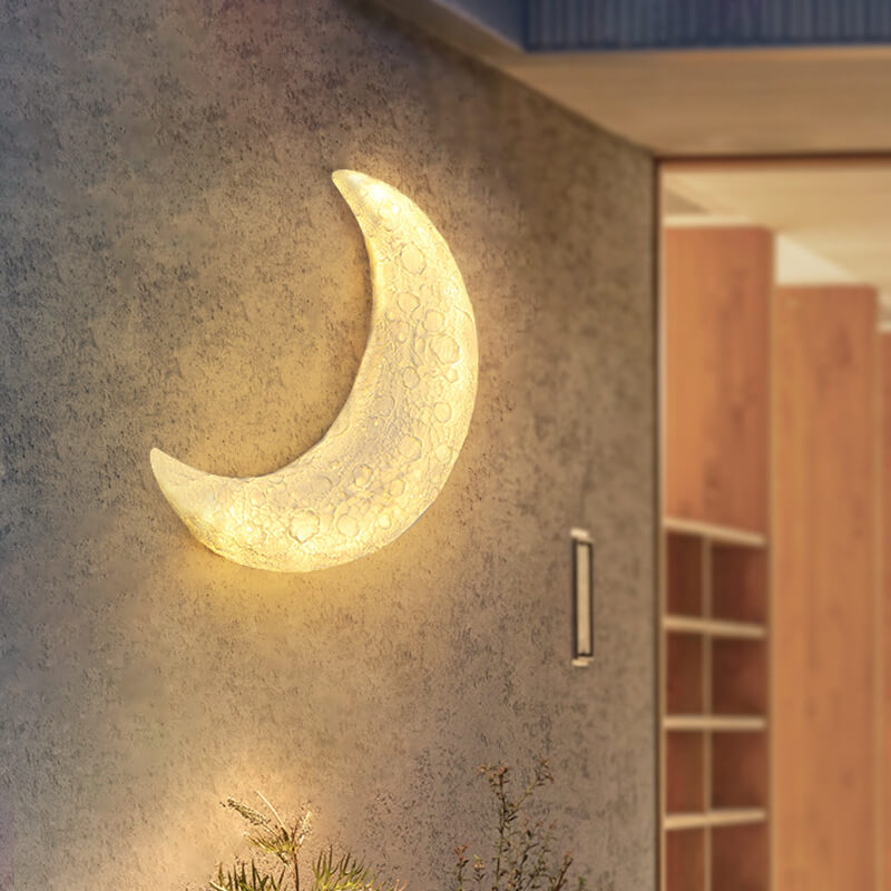 Modern Outdoor Moon Shape Resin LED Rainproof Wall Sconce Lamp