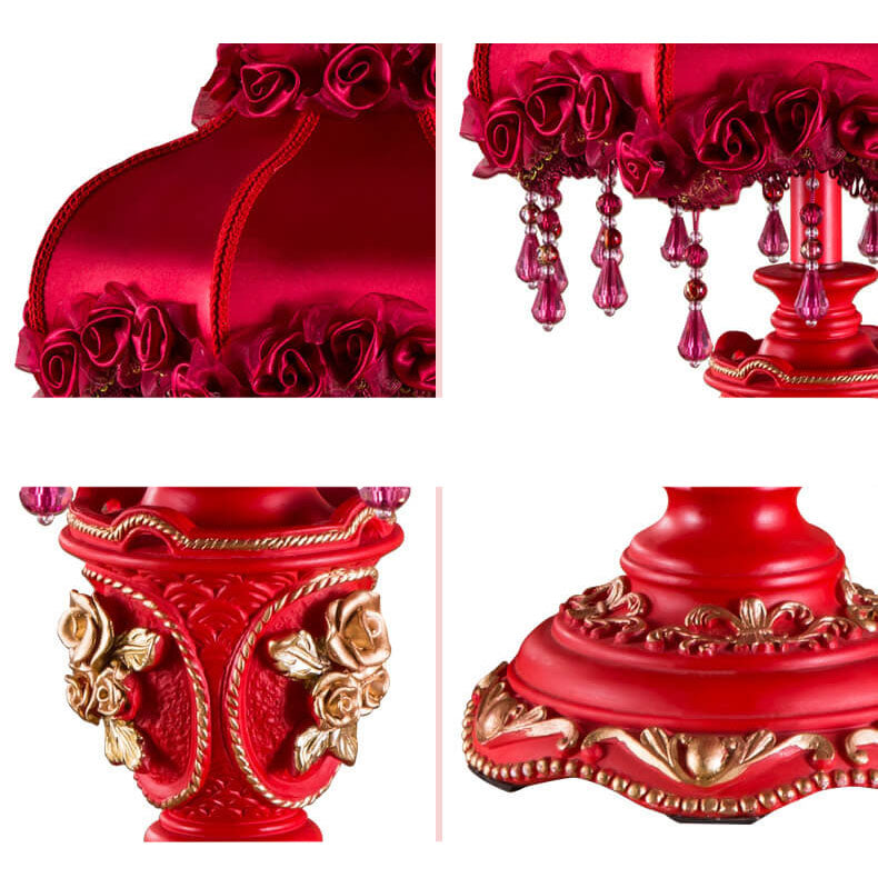 European Wedding Red Fabric Tassel Resin 1-Light Table Lamp