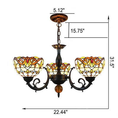 Europäischer Tiffany-Kronleuchter aus gelbem Edelsteinkuppelglas mit 3 Leuchten 