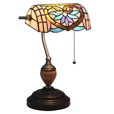 Tiffany Mediterranean Heart Stained Glass Bank 1-Light Table Lamp