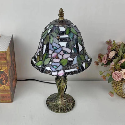 Tiffany Simple Flower Cup Alloy Stained Glass 1-Light Table Lamp