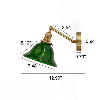 Vintage Green Glass Brass 1-Light Wall Sconce Lamp