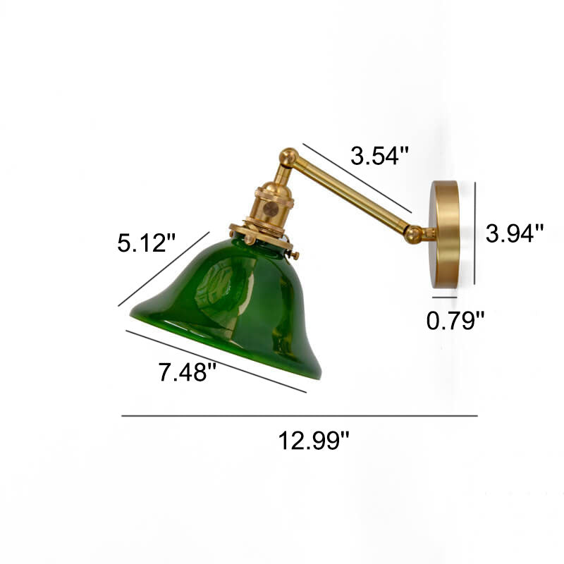 Vintage Green Glass Brass 1-Light Wall Sconce Lamp