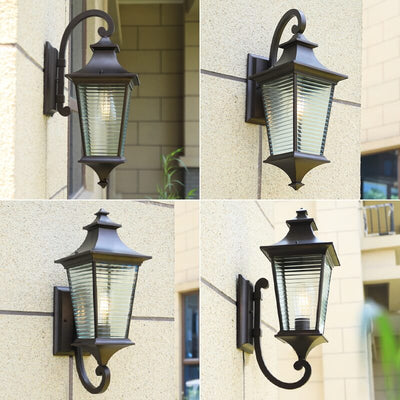 European Retro Square Cage Glass Aluminum Outdoor Waterproof 1-Light Wall Sconce Lamp
