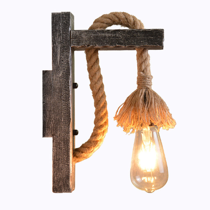 Applique Murale Vintage Industrielle en Bois Massif avec Une Lumière 