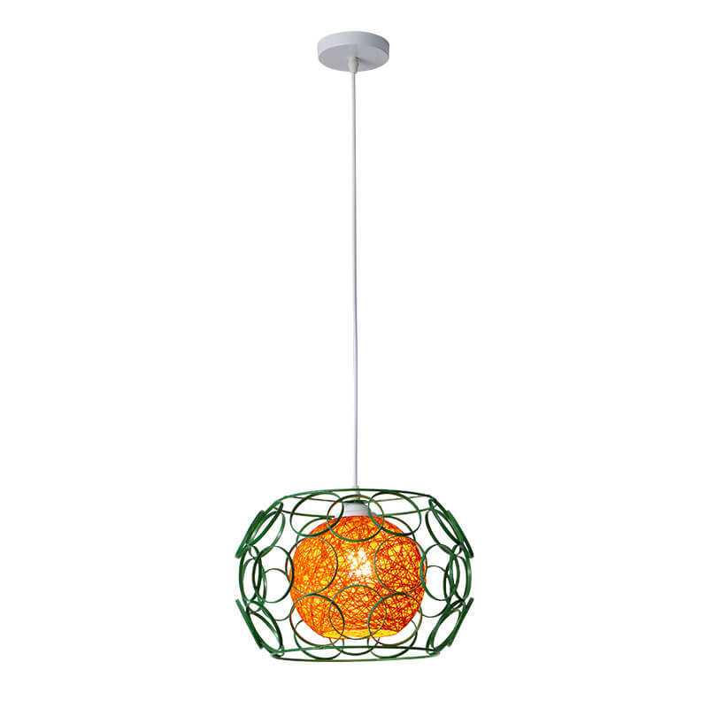 Modern Minimalist Weaving Hemp Ball Iron Drum 1-Light Pendant Light for Living Room
