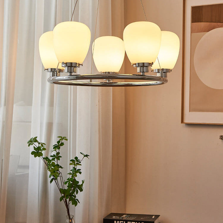 Nordic White Glass Magic Bean Circle Ring 1/3/5/8 Light Chandelier