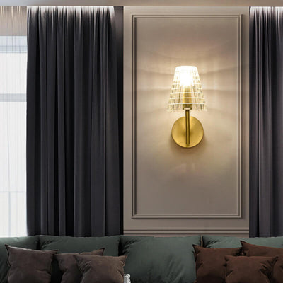 Modern Luxury Textured Glass Cone Brass 1-Light Wall Sconce Lamp