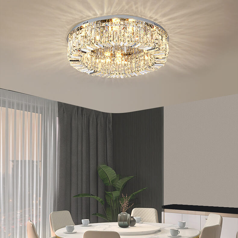 Modern Luxury Dazzling Prismatic Crystal Round Shade 5/8/12-Light Flush Mount Ceiling Light For Living Room