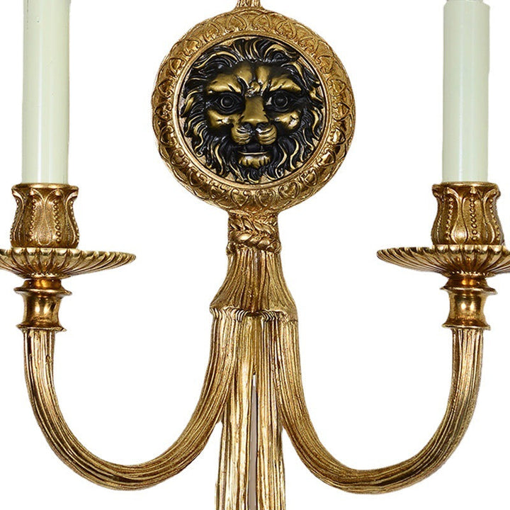 Aplique de Pared Cilíndrico Francés Tradicional de Latón Completo de 2 Luces para Sala de Estar 